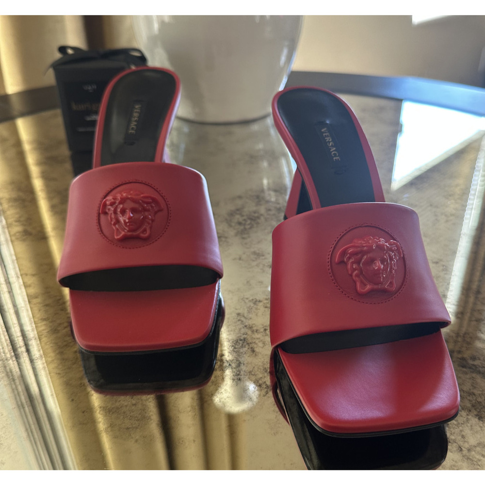 Versace Scarlet RED Medusa Mules Sandals Vitellino - EU 40 New Designer Luxury